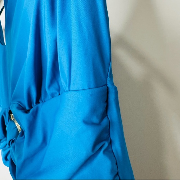 NEW Spanx Halter One Piece Bayside Blue Gold Ring Twist Front Swimsuit Size XL - Picture 11 of 11